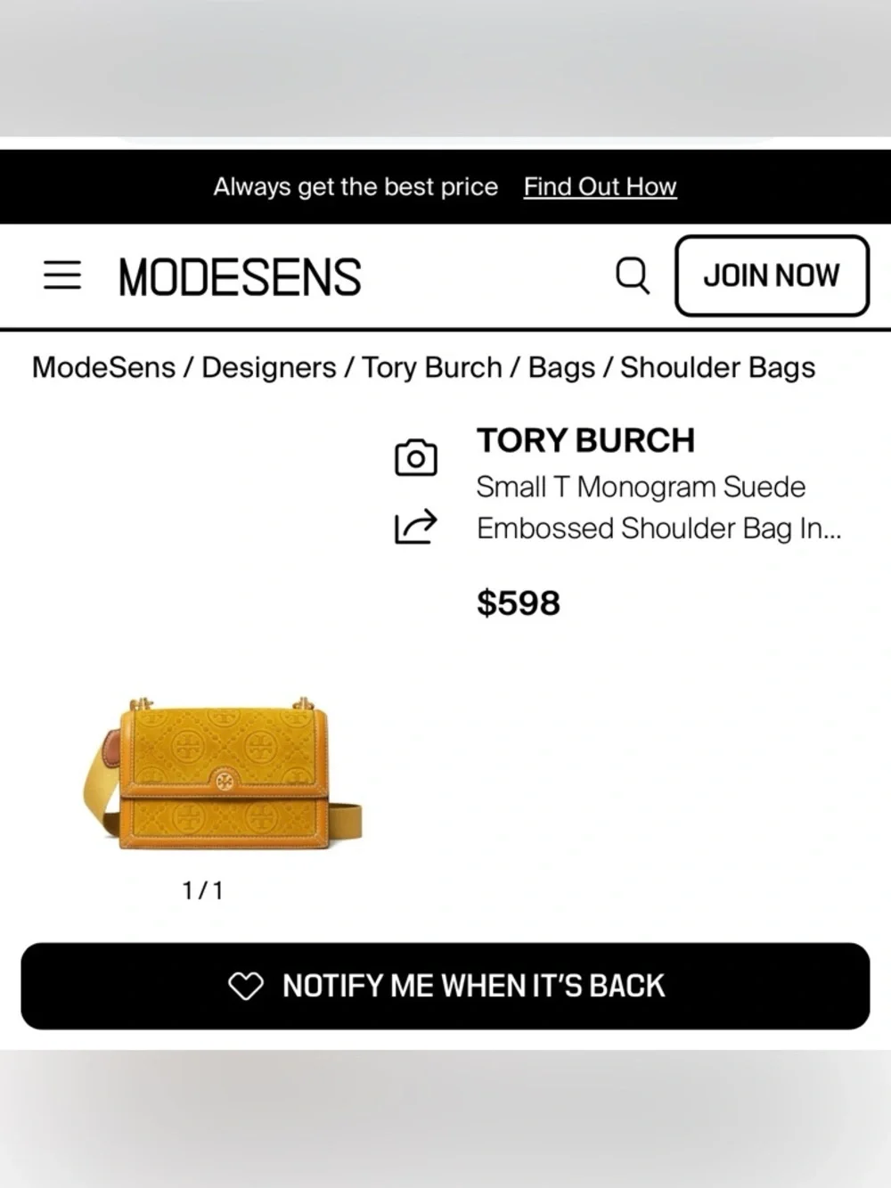 Tory Burch Small T Monogram Suede Embossed Shoulder Bag